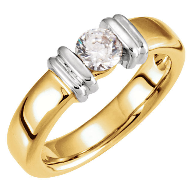 Cubic Zirconia Engagement Ring- The Milly (Round 0.5-1.0 Carat Solitaire with Two-Tone Setting)