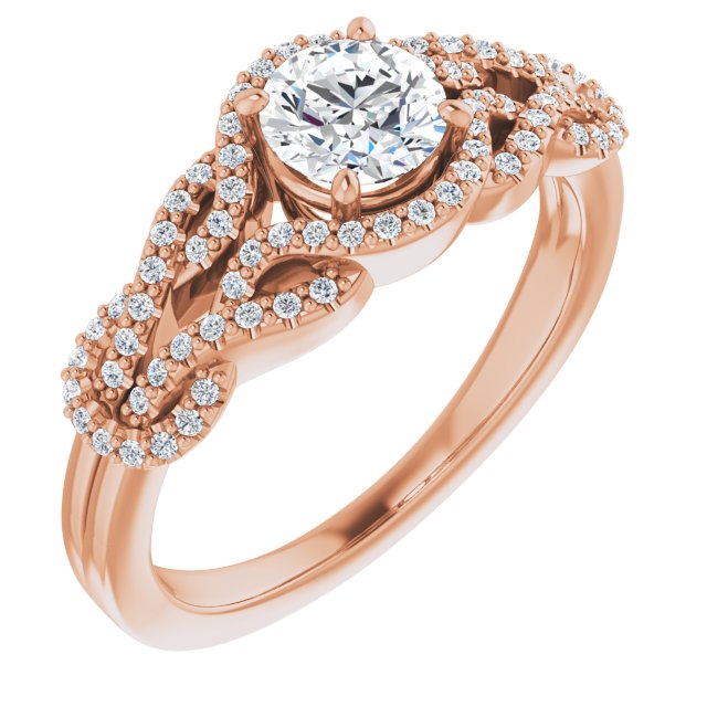 10K Rose Gold Customizable Round Cut Design with Intricate Over-Under-Around Pavé Accented Band