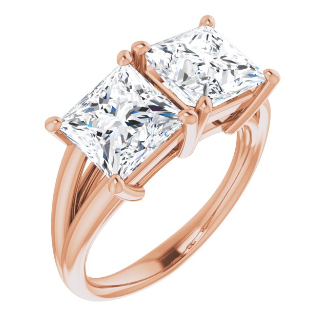 10K Rose Gold Customizable Two-Stone Princess/Square Cut with Split Band