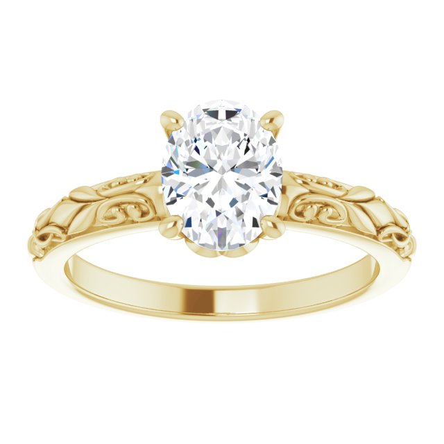 Cubic Zirconia Engagement Ring- The An Chen (Customizable Oval Cut Solitaire featuring Delicate Metal Scrollwork)