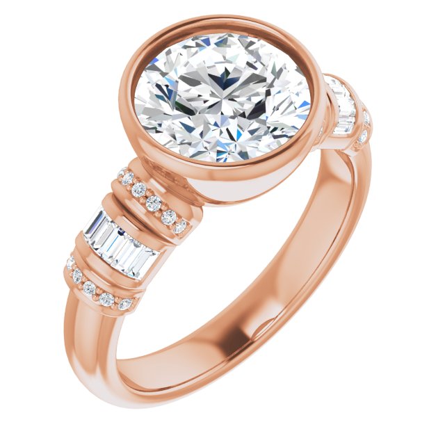 14K Rose Gold Customizable Bezel-set Round Cut Setting with Wide Sleeve-Accented Band