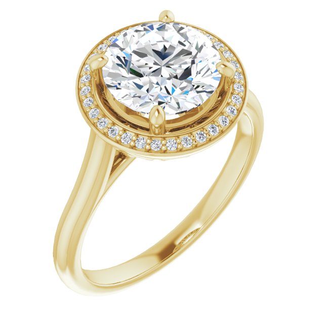 14K Yellow Gold Customizable Cathedral-Raised Round Cut Halo Style
