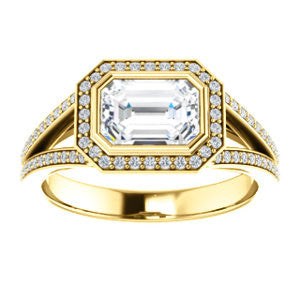 Cubic Zirconia Engagement Ring- The Kay Adaira (Customizable Bezel-set Radiant Cut with Halo and Split-Pavé Band)