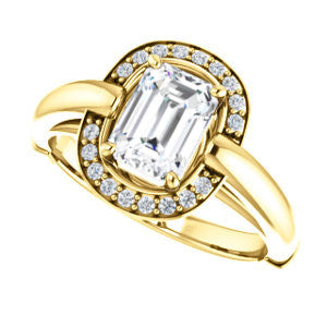 Cubic Zirconia Engagement Ring- The Kady (Customizable Cathedral-set Emerald Cut with Semi-Halo)