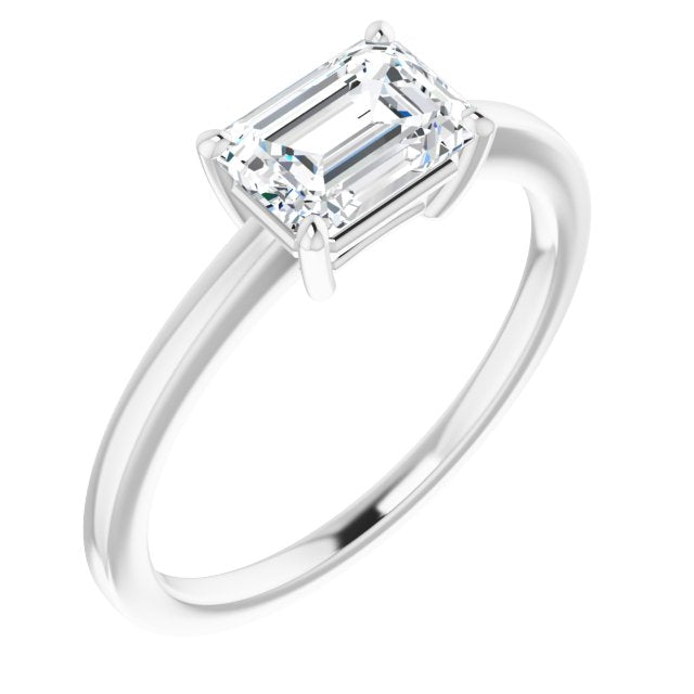 10K White Gold Customizable Bowl-Prongs Emerald/Radiant Cut Solitaire with Thin Band