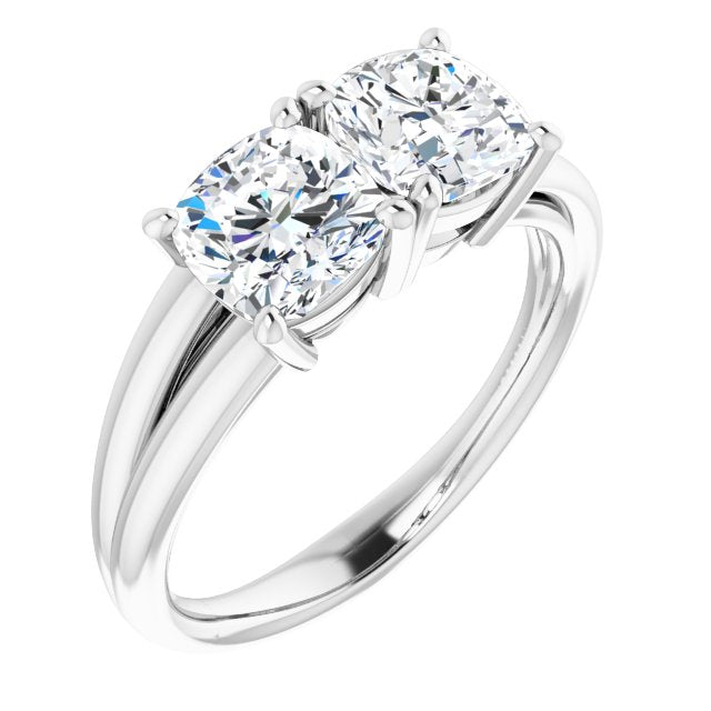 10K White Gold Customizable Two-Stone Cushion Cut with Split Band