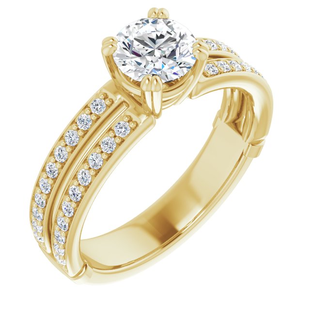 10K Yellow Gold Customizable Round Cut Design featuring Split Band with Accents