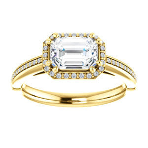 Cubic Zirconia Engagement Ring- The Letitia (Customizable Cathedral-set Emerald Cut Halo Style with Pavé Band)