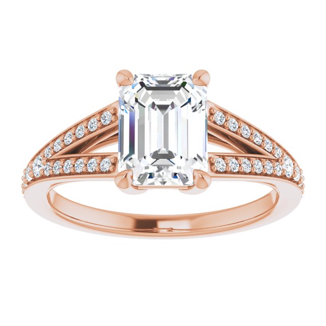 Cubic Zirconia Engagement Ring- The Gaurika (Customizable Emerald Cut Center with Thin Split-Shared Prong Band)