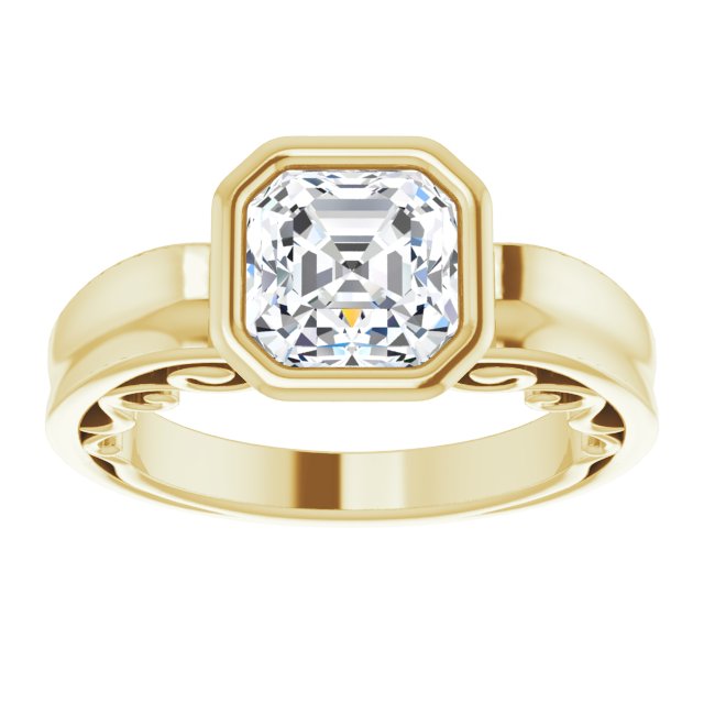 Cubic Zirconia Engagement Ring- The Fredrika (Customizable Bezel-set Asscher Cut Solitaire with Wide 3-sided Band)