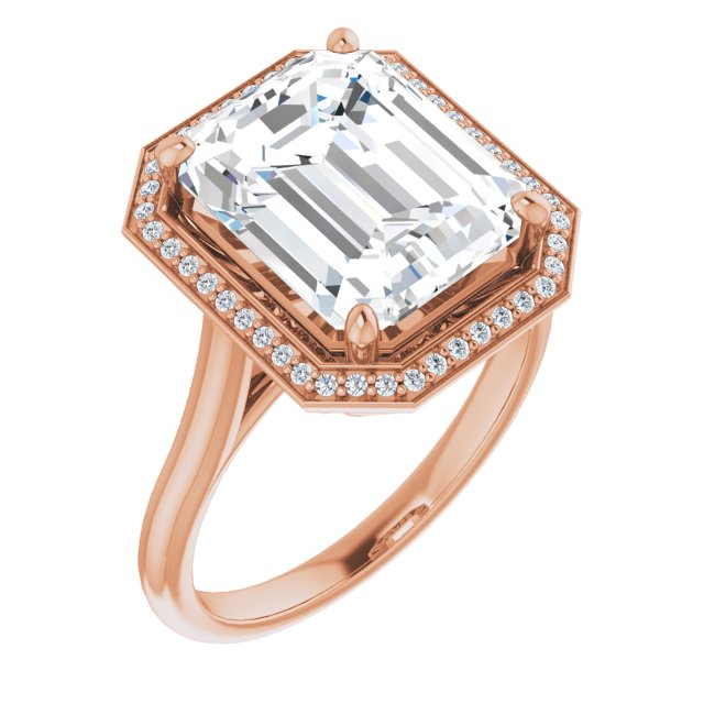 10K Rose Gold Customizable Cathedral-Raised Emerald/Radiant Cut Halo Style