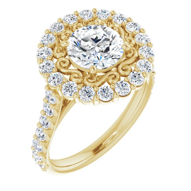 10K Yellow Gold Customizable Round Cut Cathedral Style with Oversized Halo