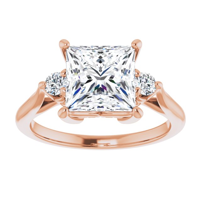 Cubic Zirconia Engagement Ring- The Malena (Customizable Three-stone Princess/Square Cut Design with Small Round Accents and Vintage Trellis/Basket)