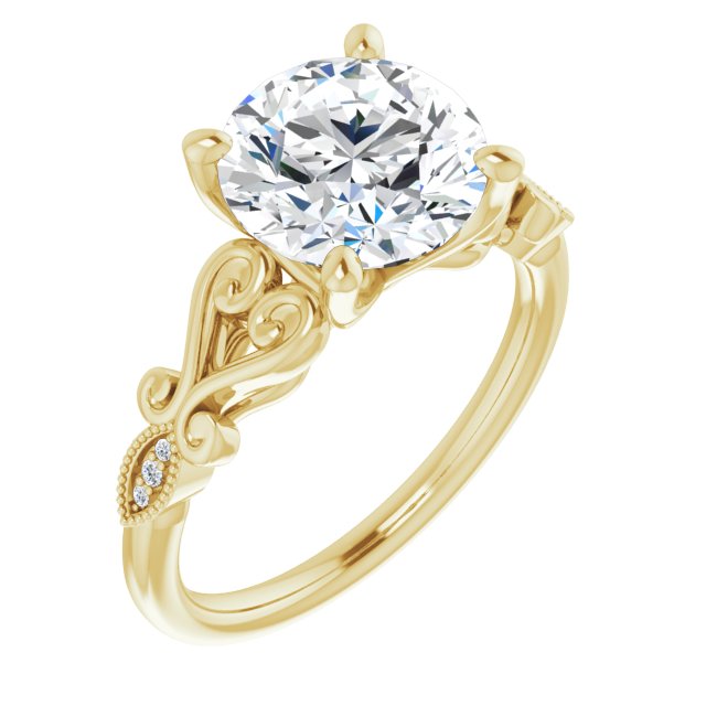 18K Yellow Gold Customizable 7-stone Design with Round Cut Center Plus Sculptural Band and Filigree