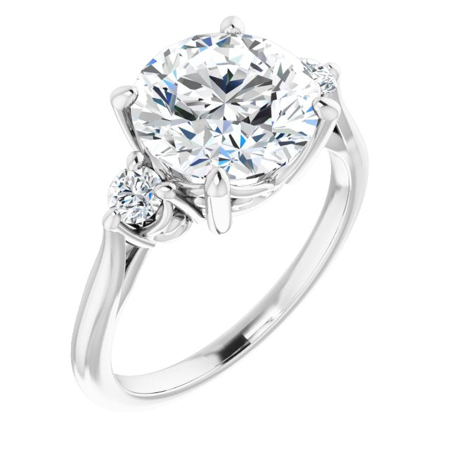 10K White Gold Customizable Three-stone Round Cut Design with Small Round Accents and Vintage Trellis/Basket