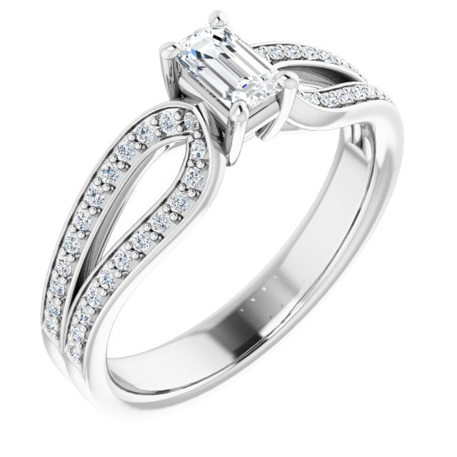 10K White Gold Customizable Emerald/Radiant Cut Design featuring Shared Prong Split-band