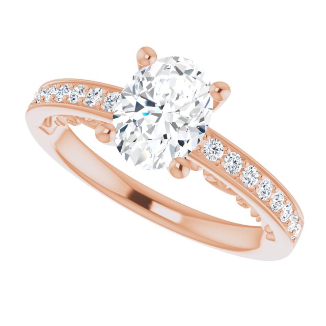 Cubic Zirconia Engagement Ring- The Eternity (Customizable Oval Cut Design featuring 3-Sided Infinity Trellis and Round-Channel Accented Band)