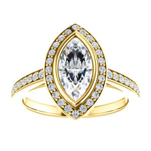 Cubic Zirconia Engagement Ring- The Samira (Customizable Halo-style Marquise Cut with Under-Halo Trellis and Thin Pavé Band)