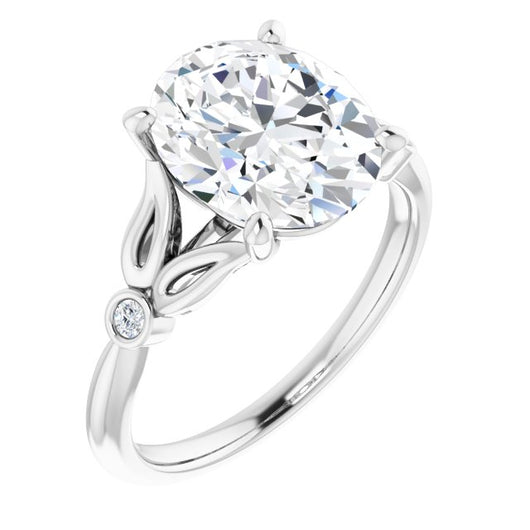 10K White Gold Customizable 3-stone Oval Cut Design with Thin Band and Twin Round Bezel Side Stones