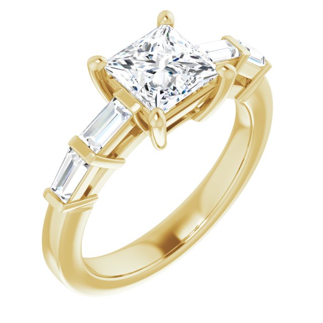 10K Yellow Gold Customizable 9-stone Design with Princess/Square Cut Center and Round Bezel Accents