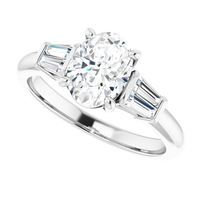 Cubic Zirconia Engagement Ring- The Chloe (Customizable 5-stone Oval Cut Style with Quad Tapered Baguettes)