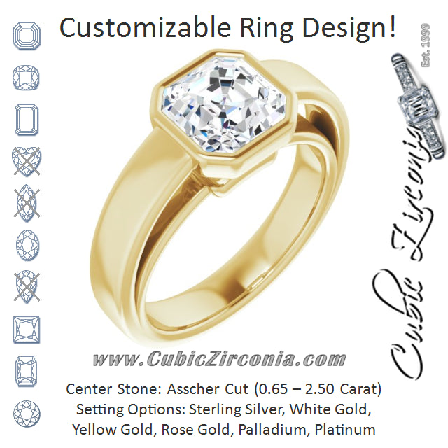 Cubic Zirconia Engagement Ring- The Dunyasha (Customizable Cathedral-Bezel Asscher Cut Solitaire with Wide Band)