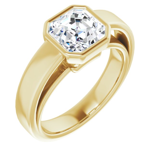 Cubic Zirconia Engagement Ring- The Dunyasha (Customizable Cathedral-Bezel Asscher Cut Solitaire with Wide Band)