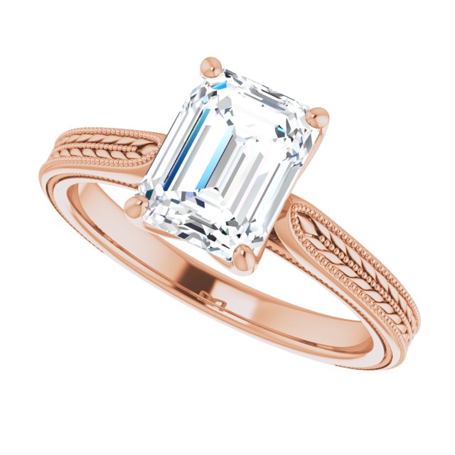 Cubic Zirconia Engagement Ring- The Dulcia (Customizable Radiant Cut Solitaire with Wheat-inspired Band)