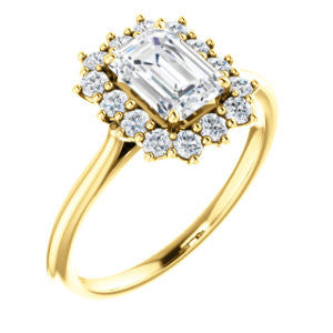 Cubic Zirconia Engagement Ring- The Kirsten (Customizable Emerald Cut with Large Cluster-Accent Crown-Supported Halo)