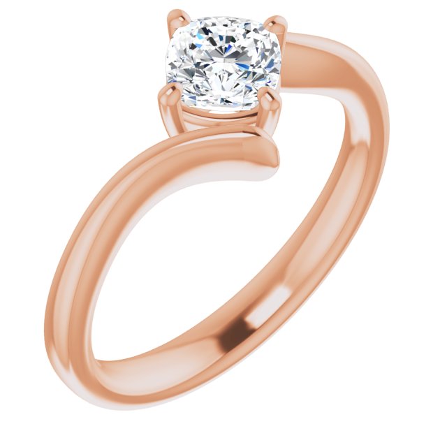 10K Rose Gold Customizable Cushion Cut Solitaire with Thin, Bypass-style Band