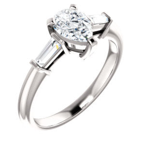 Cubic Zirconia Engagement Ring- The Monica (Customizable Pear Cut Center with Dual Tapered Baguettes)