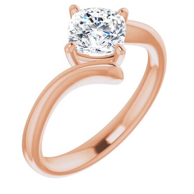 10K Rose Gold Customizable Cushion Cut Solitaire with Thin, Bypass-style Band