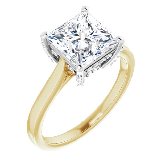 14K Yellow & White Gold Customizable Cathedral-Raised Princess/Square Cut Style with Prong Accents Enhancement
