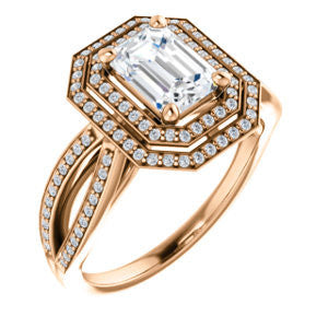 Cubic Zirconia Engagement Ring- The Shannan (Customizable Cathedral-set Radiant Cut 2x Halo with Split-Pavé Band)