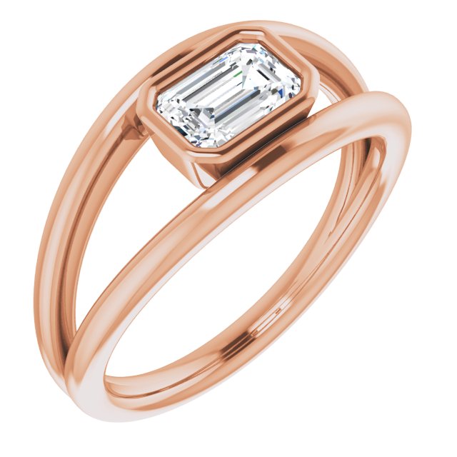 10K Rose Gold Customizable Bezel-set Emerald/Radiant Cut Style with Wide Tapered Split Band