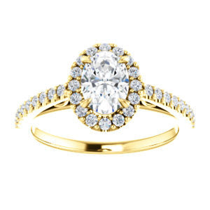 Cubic Zirconia Engagement Ring- The Sunshine (Customizable Oval Cut Halo Design with Vintage Cathedral Trellis and Thin Pavé Band)