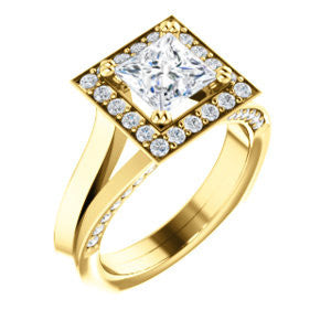 Cubic Zirconia Engagement Ring- The Jocelyn (Customizable Halo-Enhanced Princess Cut featuring 3-side Accented Split-Band)