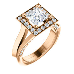 Cubic Zirconia Engagement Ring- The Jocelyn (Customizable Halo-Enhanced Princess Cut featuring 3-side Accented Split-Band)