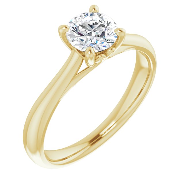 10K Yellow Gold Customizable Round Cut Solitaire with Decorative Prongs & Tapered Band