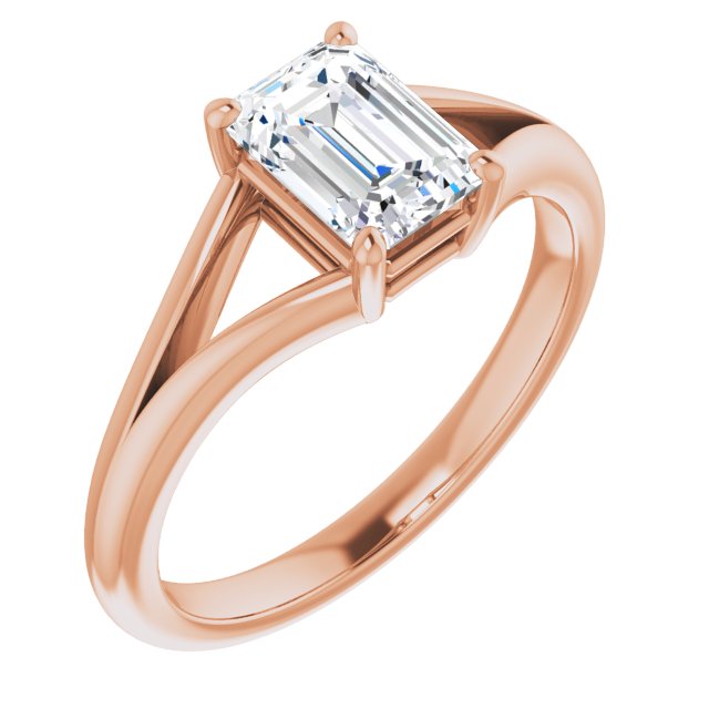 10K Rose Gold Customizable Emerald/Radiant Cut Solitaire with Tapered Split Band