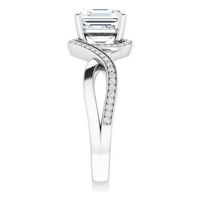 Cubic Zirconia Engagement Ring- The Ananya (Customizable Bypass-Halo-Accented Asscher Cut Center with Twisting Split Shared Prong Band)