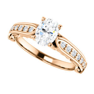Cubic Zirconia Engagement Ring- The Martha (Customizable Oval Cut Setting with Pavé Three-sided Band and Peekaboos)