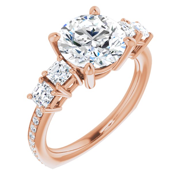 10K Rose Gold Customizable Round Cut 5-stone Style with Quad Round Accents plus Shared Prong Band