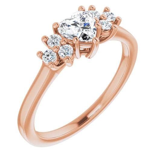 10K Rose Gold Customizable Heart Cut 7-stone Prong-Set Design