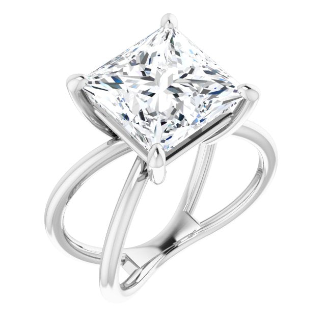 10K White Gold Customizable Princess/Square Cut Solitaire with Semi-Atomic Symbol Band