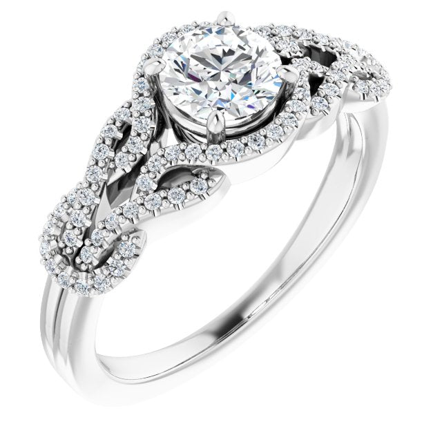 10K White Gold Customizable Round Cut Design with Intricate Over-Under-Around Pavé Accented Band
