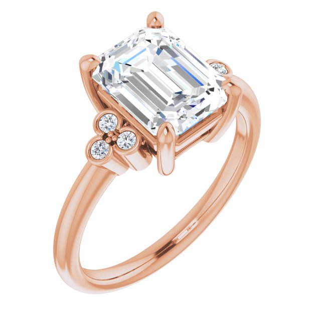 10K Rose Gold Customizable 7-stone Emerald/Radiant Cut Center with Round-Bezel Side Stones