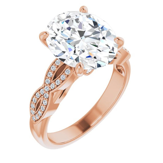 10K Rose Gold Customizable Oval Cut Design featuring Infinity Pavé Band and Round-Bezel Peekaboos