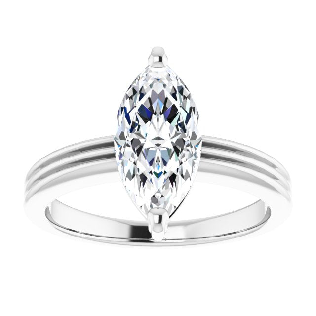 Cubic Zirconia Engagement Ring- The Davina (Customizable Marquise Cut Solitaire with Double-Grooved Band)
