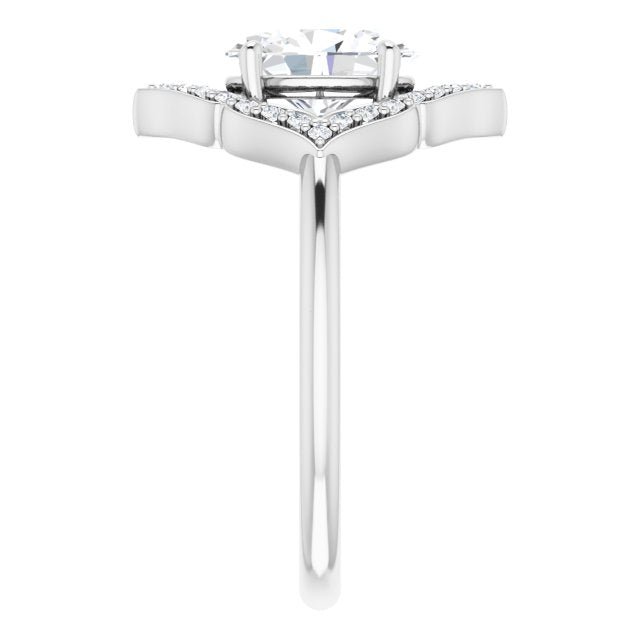 Cubic Zirconia Engagement Ring- The Casie Jean (Customizable Oval Cut Style with Artistic Equilateral Halo and Ultra-thin Band)